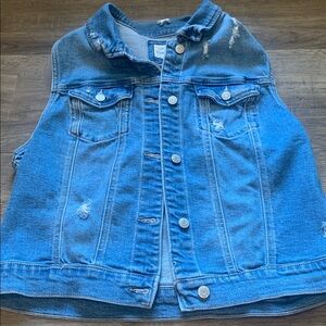 Wax Jean Denim Vest Womens Medium Blue Distressed Sleeveless Jean Jacket Y2K